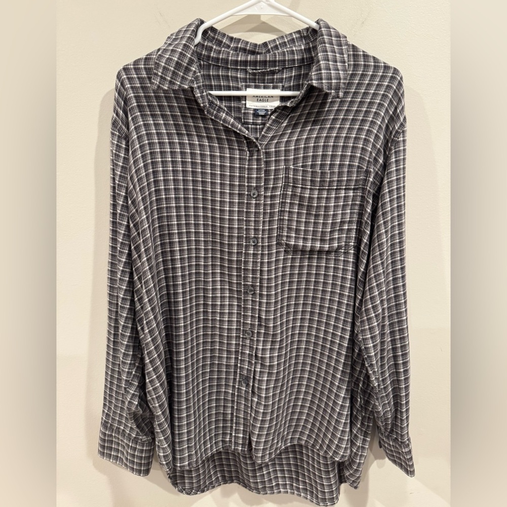 American Eagle Outfitters‎ Gray Plaid Button Up Oversized Fit Small